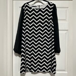 Maurices Black & White Chevron Dress, Sheer Sleeves Women's Size XL
